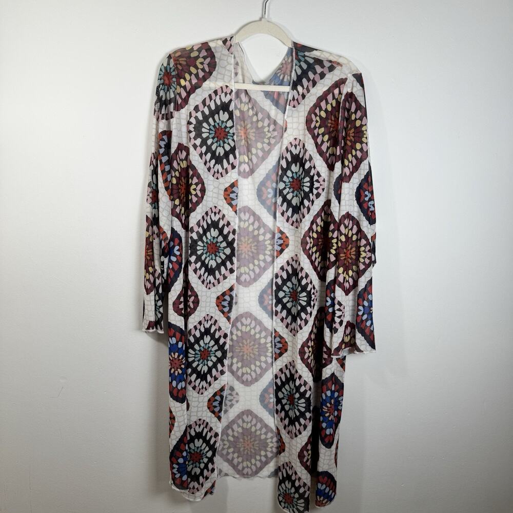 BOHO Women’s 2XL Sheer Kimono Cardigan Multicolor Geometric print Cover Up